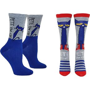 Pete the Cat Socks (Adult) (2 Pair) - (Women) Gifts Crew Socks - Fits Shoe Size: 4-10 (Ladies)
