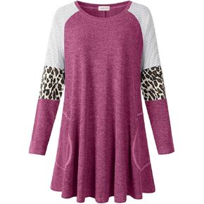 LARACE Swing Tunic Top for Women Plus Size Leopard Long Sleeve Shirt with Pocket