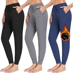 NEW YOUNG 3 Pack Fleece Lined Sweatpants for Women-Womens Joggers Pants with Pockets Workout Yoga Pants