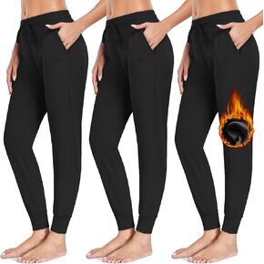 NEW YOUNG 3 Pack Fleece Lined Sweatpants for Women-Womens Joggers Pants with Pockets Workout Yoga Pants