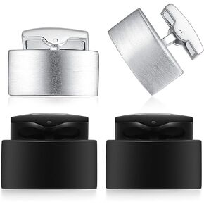 HONEY BEAR Rectangle Cufflinks Set for Mens Shirts Business Wedding Gift,Silver Black