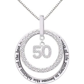 ALOV Jewelry Sterling Silver 50th Birthday It Took 50 Years of Life Journey to Become This Fabulous and the Best is Yet to Come Cubic Zirconia Pendant Necklace
