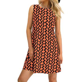 BTFBM Women's Sleeveless Summer T Shirt Dress Vintage Backless Cutout Beach Sundress Wavy Print Casual Mini Tank Dresses