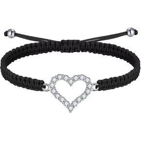 J.Endéar سوار قلب الحب للنساء الفتيات، سوار الزركون المكعب على شكل قلب أنيق مصنوع يدويًا من الفضة الاسترليني والمجوهرات للسيدات قابل للتعديل 16+8 سم in Kuwait