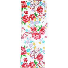 Women's Authentic Traditional Japanese Yukata, aka Casual Kimono, Red Camellia and Butterflies in White
