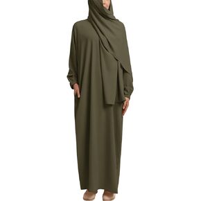 Muslim Women Abaya One Piece Hooded Kaftan Robe Prayer Dress with Hijab Scarf Arabic Islamic Clothes