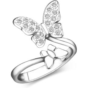 Open Butterfly Rings for Women Sterling Silver, Hypoallergenic Stackable Adjustable Butterfly Jewelry for Teen Girls
