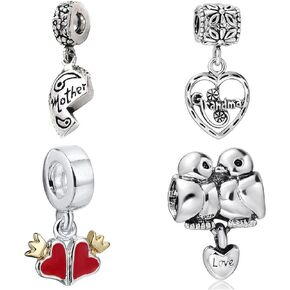 4 Pack S925 Spacer Beads European Charms fit Pandora Bracelet CZ Plated Silver Set Bulk