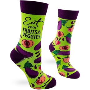 Fabdaz Eat Your Fruits and Veggies Funny Crazy Socks for Women