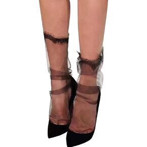 ZNL Women's See Through Mesh Loose Socks Glitter Stars Transparent Sheer Slouch Socks Teen Girls Ankle Hosiery