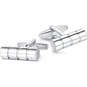 HONEY BEAR Cylinder Cufflinks for Mens Steel for Business Wedding Gift Silver