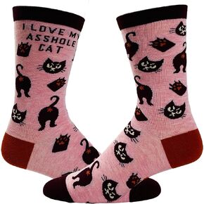 Crazy Dog T-Shirts Women's I Love My Asshole Cat Socks Funny Sarcastic Pet Kitty Animal Lover Novelty Footwear