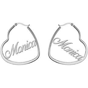 RUIZHEN Geometric Big Heart Shape Hoop Custom Name Earrings Personalized Name Gift Earrings for Her Made with Any Name