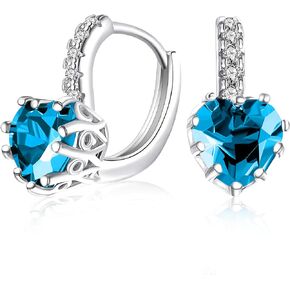Uloveido Dainty Red & Blue Cubic Zirconia Love Heart Lever Back Solitaire Earrings Rose Gold Plated Fashion Ear Jewelry HE515