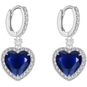 Blue Diamond Heart Dangle Hoop Earrings for Women Girls Small Huggie Hoops 10mm CZ Crystal Love Heart Dangling Drop Wedding Earrings Hypoallergenic Luxury Ear Jewelry Gifts for Mother's Day