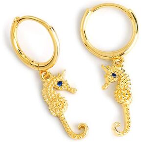 Tropical CZ Seahorse Dangling Tiny Small Huggie Hoop Earrings for Women Teen Girls Cartilage 925 Sterling Silver Cute Unusual Charm Dangle Little Cuff Sleeper Hoops Minimalist Fashion Hypoallergenic Personalized Gifts Daughter