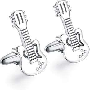 Guitar Cufflinks for Mens Steel Shirt Wedding Business Gift Silver