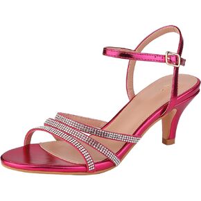 Allegra K Women's Ankle Strap Rhinestone Kitten Heel Sandals