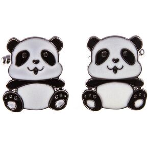 Panda Bear Black White Pair Cufflinks in a Presentation Gift Box & Polishing Cloth