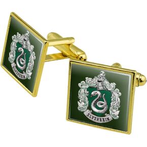 Harry Potter Slytherin Painted Crest Square Cufflink Set Gold Color