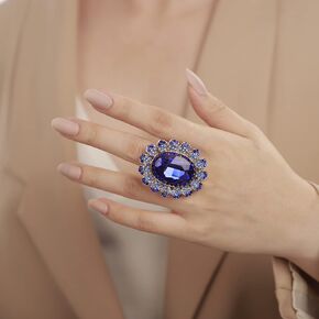 YERTTER Antique Gold Crystal Women Statement Ring Rhinestone Oval Ring Exaggerated Cocktail Ring Vintage Crystal Ring for Women Girls