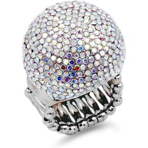 Lavencious Snowball Rhinestone Cocktail Stretch Ring Party Ring for Women Free Sizes for 6 to 10