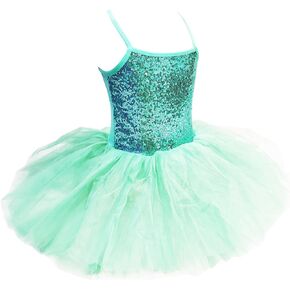 Kids Girls Sequined Ballet Tutu Dress Skirted Leotard Sport Ballerina Outfit Camisole Dancewear Performance Costumes