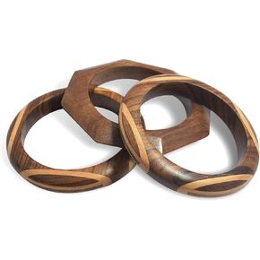 Geometrical Wooden Bangle Bracelet | African Wood Jewelry (2.6 Inches)
