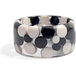 Polka Princess - Handcrafted Straight profile clear Lucite Bangle with Black & White Polka Dots embedded in the clear Resin