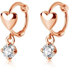 Dainty Heart Small Hoop Earrings S925 Sterling Silver for Women Girls Dangle Diamond Crystal CZ Cartilage Round Huggie Hoops Eternity Love Earring Cute Jewelry Gifts Hypoallergenic