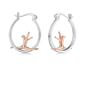 925-Sterlingsilver Ballerina Hoop أقراط للنساء - ذهب أبيض مطلي لا يسبب الحساسية رقصة باليه الرقص بنات هوب أقراط هاجي لطيف راقصة الباليه مجوهرات عيد الميلاد هدية عيد الميلاد للبنات in Kuwait