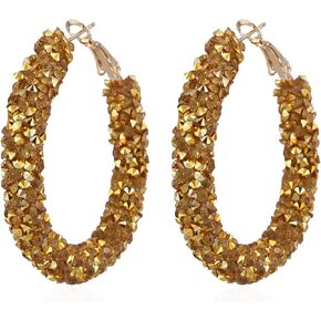 YUNXI Sequin Glitter Hoop Earrings Bohemian Sparkle Resin Rhinestone Wrapped Hoop Dangle Earrings for Women Girls