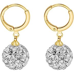 Shiny Crystal Round Ball Bead Dangle Drop Small Hoop Earrings for Women Girls Dainty 14k Gold Plated Sparkly CZ Huggie Hoops Cute Charm Dangling Hypoallergenic Piercing Earring Fashion Jewelry Gifts Party Bff Birthday
