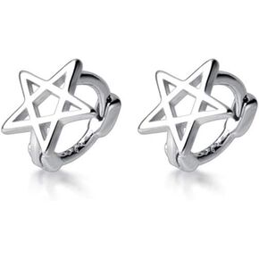 Hollow Star Tiny Hoop Earrings S925 Sterling Silver for Women Girls Minimalist 7mm Small Round Huggie Hinged Hoops Cartilage Tragus Earring Cute Jewelry Gifts Sensitive Ears