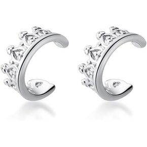 Tiny Crown Small Cuff Wrap Clip On 925 Sterling Silver Cartilage Hoop Earrings for Non Pierced Ear Teen Girls Little Girls Sensitive Ear Dainty Mini Hoops Hypoallergenic Gifts Birthday Daughter Sister