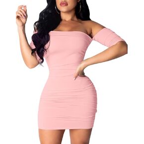 GOBLES Women's Summer Short Sleeve Sexy Bodycon Ruched Mini Party Dress