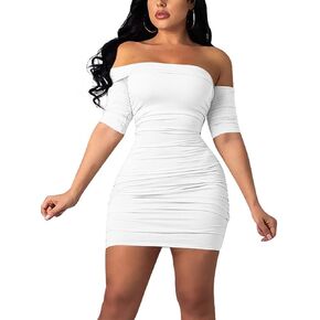 GOBLES Women's Summer Short Sleeve Sexy Bodycon Ruched Mini Party Dress in Kuwait