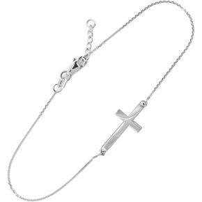 Dainty Sterling Silver Cute Sideways Cross Bracelet (7.50 to 8.00 inches)