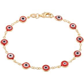 Gold Overlay with Mini Evil Eye Style 7.5 Inch Clasp Bracelet