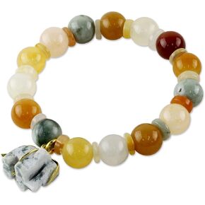 NOVICA Artisan Handmade Jade Quartz Beaded Charm Bracelet with Elephant Gold Accent Green Stretch Thailand Animal Themed Birthstone 'Elephant Remembrance'