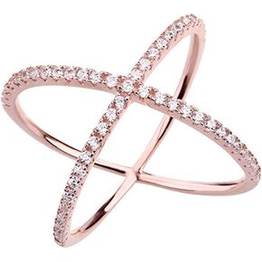 LEMON GRASS Womens Criss Cross Ring Diamond X Ring Micropave CZ Inlay 14K Rose Gold Plating Size 4 5 6 7 8 9 10