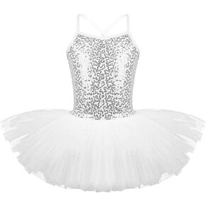 TACKMETER Kids Girls Sequin Sparkly Strap Leotards for Ballet Dance Skirted Tutu Dress Party Costumes