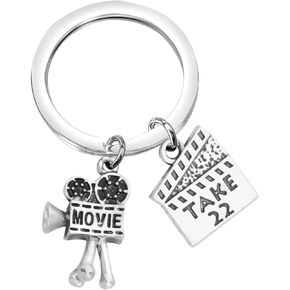 BEKECH Movie Camera Keychain I Love Movie Jewelry Film Keyring Gift for Film Director Film Student Gift Filmmaker Gift