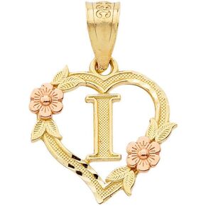 14k Beautiful Two-Tone Initial Heart Pendant for Women in Yellow and Rose Gold - Letter I
