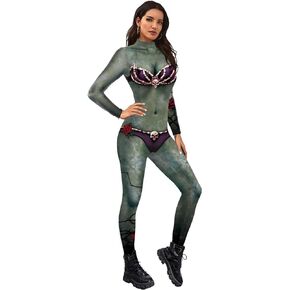 Honeystore Women's Skeleton Print Jumpsuit Costume 3D Stretch Bodysuit Cosplay