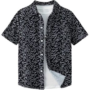 OYOANGLE Boy's Graphic Print Short Sleeve Button Down Collared Neck Summer Shirts Tops