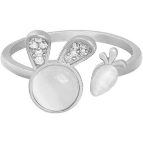 Cute Rabbit Carrot Open Stacking Ring for Women Teen Girls Cubic Zirconia Crystal Cat Eye Stone Bunny Adjustable Statement Knuckle Finger Bands Promise Eternity Rings Dainty Jewelry Gifts Easter