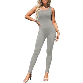 Amilia Womens Round Neck Sleeveless Bodysuits Bodycon Tank One Piece Jumpsuits Rompers Playsuits Catsuits