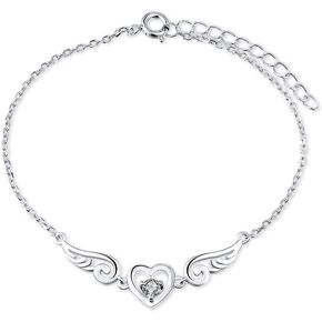 LGSY 925 Sterling Silver Guardian Angel Wings CZ Design Adjustable Chain Bracelets for Women Jewlery Gift