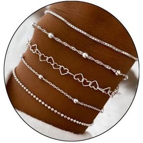 Dainty Gold Silver Bracelets Set for Women Girls 14K Gold Paperclip Link Chain Bracelets Adjustable Stackable Bracelets Layered Chain Bracelets Pack